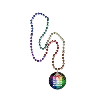 Rainbow Mardi Gras Beads with an Imprint on a Hanging Disk