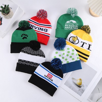 Custom-Embroidered Cuffed Pom Pom Hat