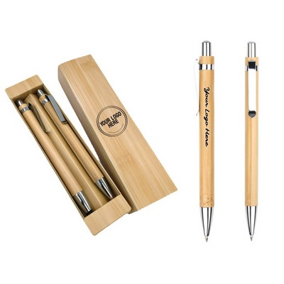 Bamboo Ballpoint Pen Set with Custom Bamboo Gift Box